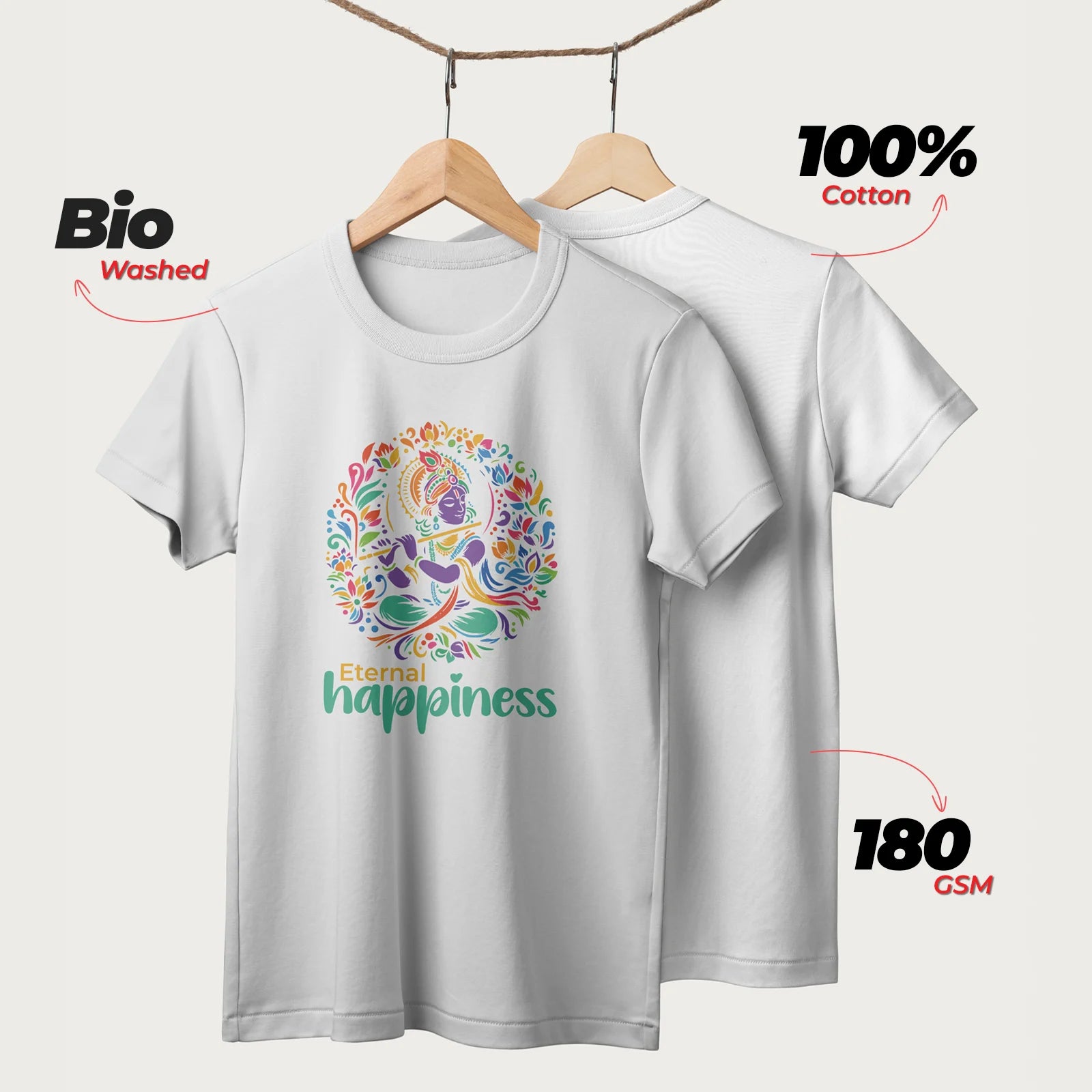 Eternal Happiness | English | Unisex T-Shirt | 100% Cotton | Regular Fit | Spiritual Graphic Tee