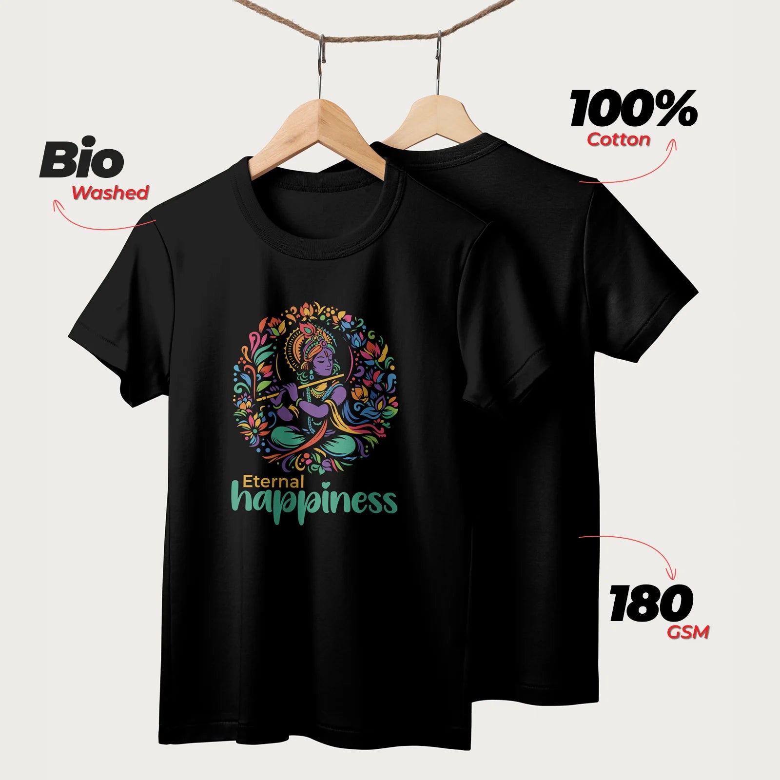 Eternal Happiness | English | Unisex T-Shirt | 100% Cotton | Regular Fit | Spiritual Graphic Tee