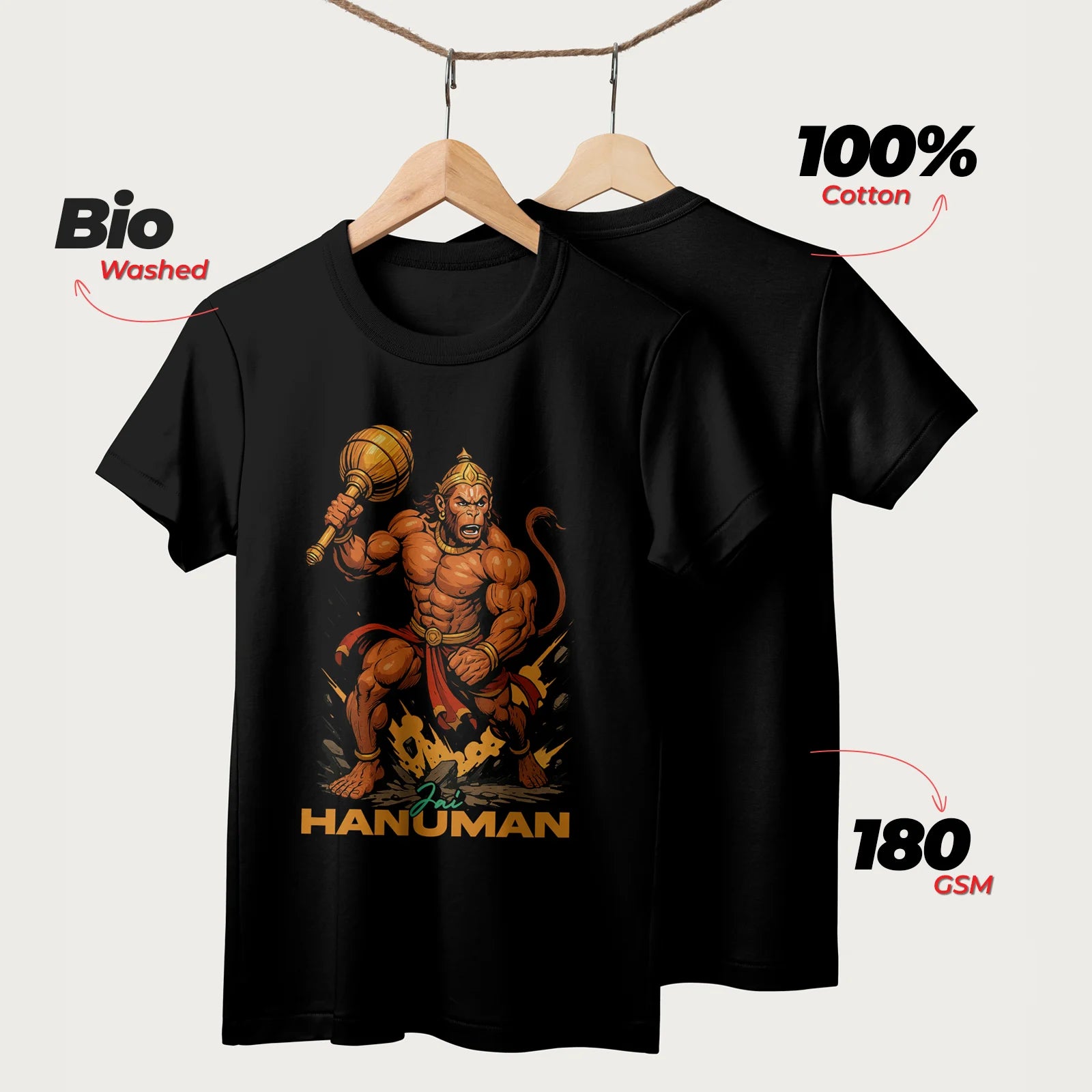Jai Hanuman | English | Unisex T-Shirt | 100% Cotton | Regular Fit | Spiritual Graphic Tee