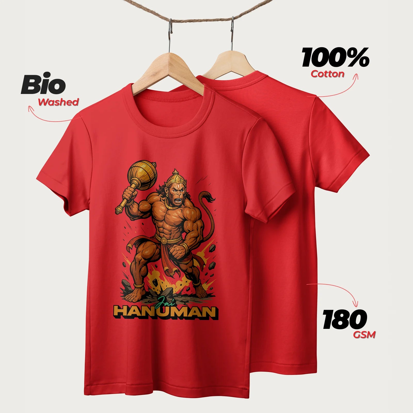 Jai Hanuman | English | Unisex T-Shirt | 100% Cotton | Regular Fit | Spiritual Graphic Tee