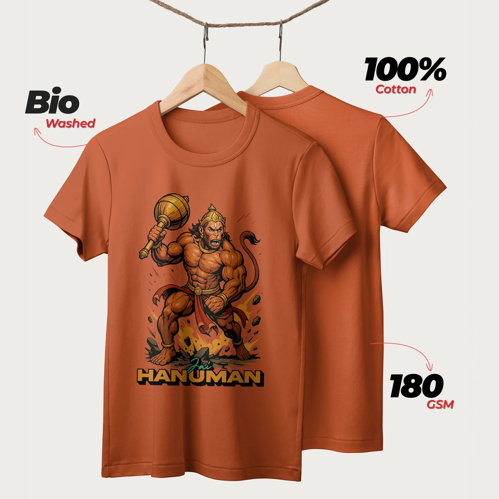 Jai Hanuman | English | Unisex T-Shirt | 100% Cotton | Regular Fit | Spiritual Graphic Tee