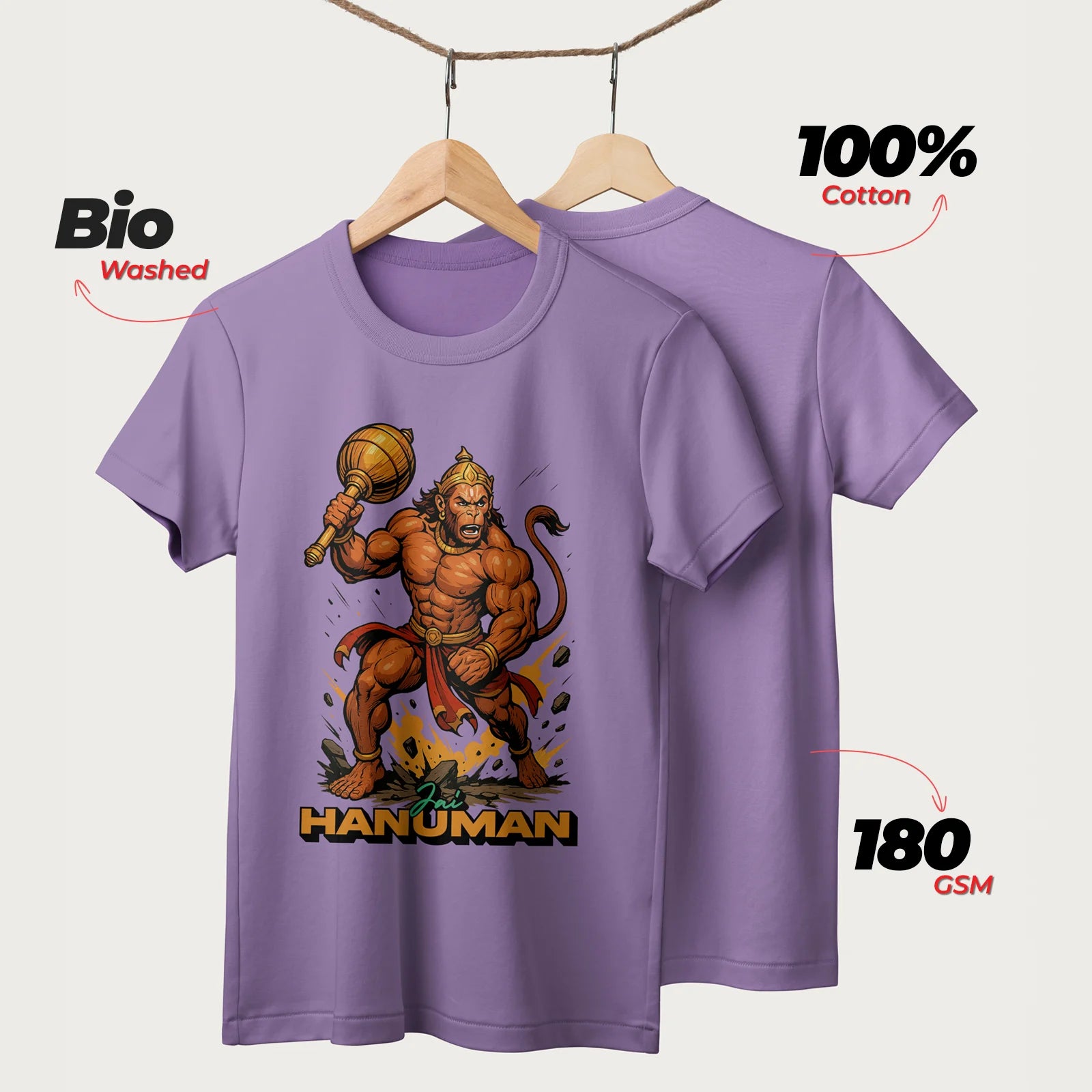 Jai Hanuman | English | Unisex T-Shirt | 100% Cotton | Regular Fit | Spiritual Graphic Tee