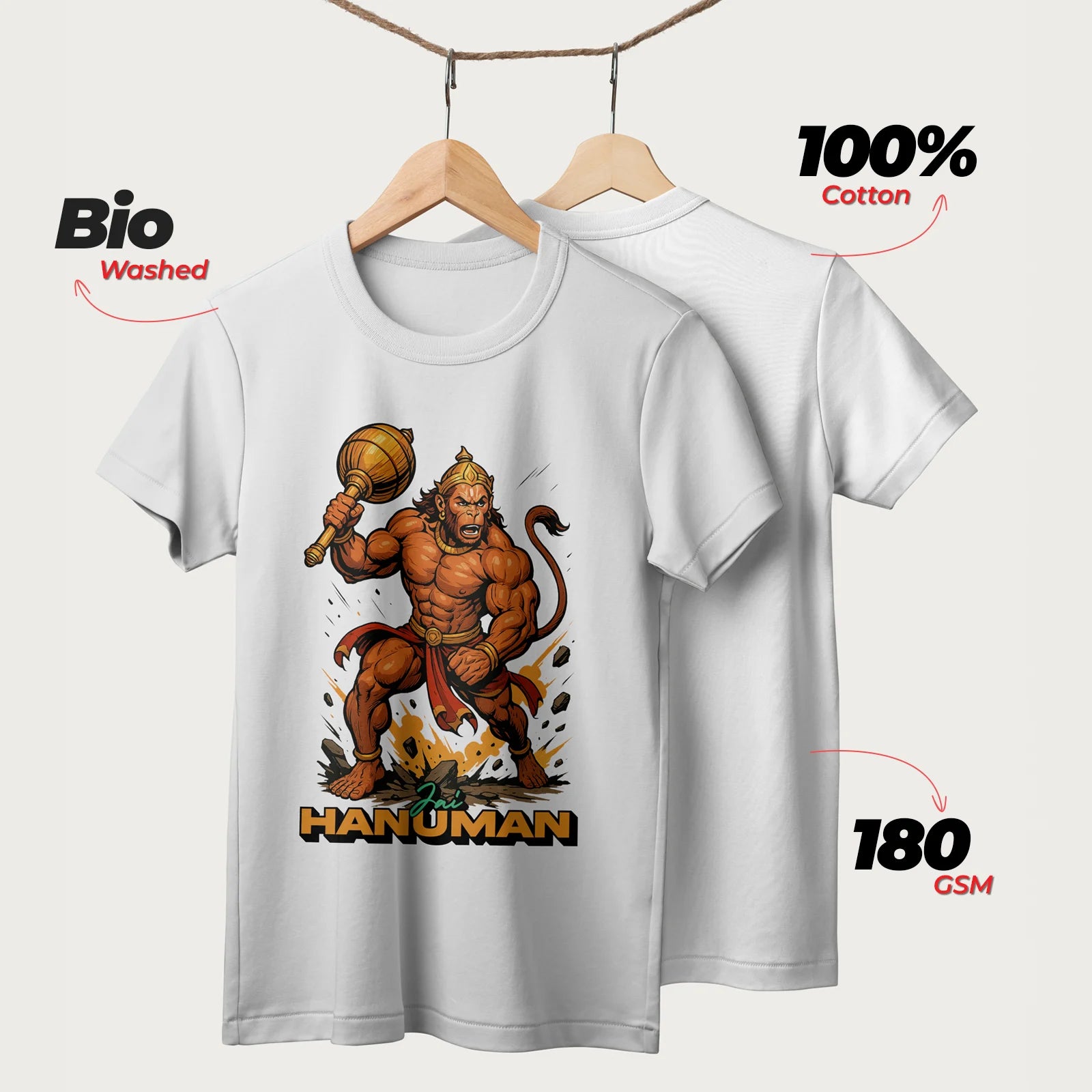 Jai Hanuman | English | Unisex T-Shirt | 100% Cotton | Regular Fit | Spiritual Graphic Tee