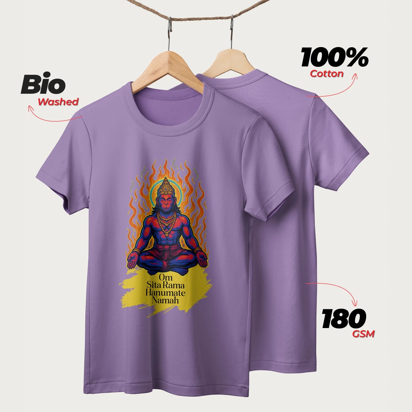 Om Sita Rama Hanumate Namah | English | Unisex T-Shirt | 100% Cotton | Regular Fit | Spiritual Graphic Tee | D1