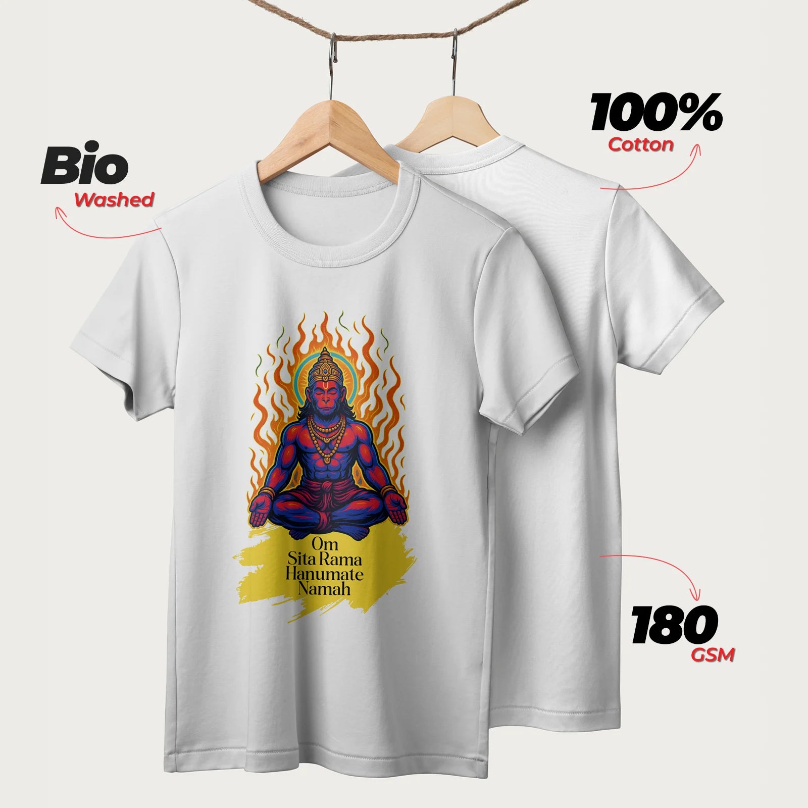 Om Sita Rama Hanumate Namah | English | Unisex T-Shirt | 100% Cotton | Regular Fit | Spiritual Graphic Tee | D1